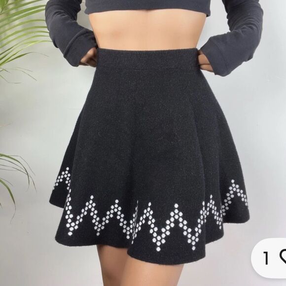 Vintage Candies Mini Skater Skirt Black Feels Like Knit Sweater. Size Small - Picture 1 of 6
